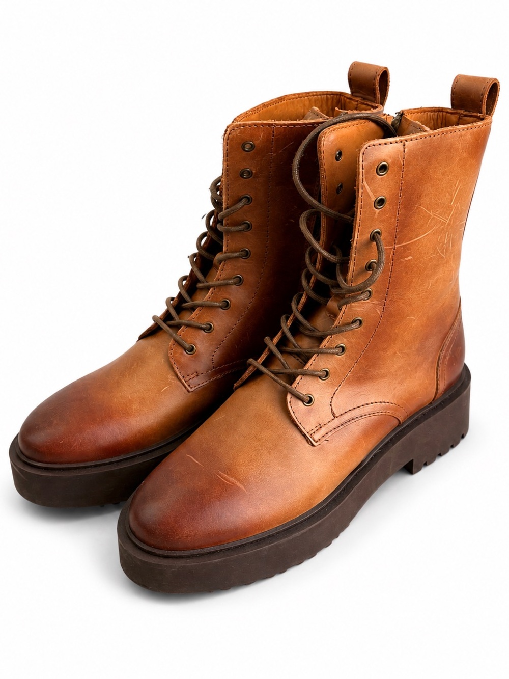 Thursday Boot Company Tan/Brown Leather Lace-Up Platform Boots